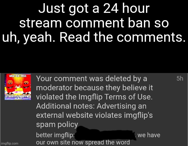 Screenshot_20260524_183759_Chrome.jpg | Just got a 24 hour stream comment ban so uh, yeah. Read the comments. | image tagged in screenshot_20260524_183759_chrome jpg | made w/ Imgflip meme maker