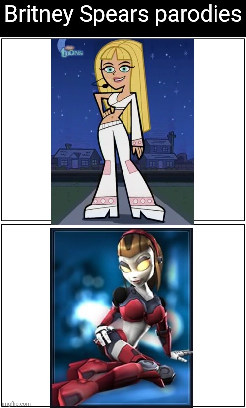 Remember them Britney Spears parodies? | Britney Spears parodies | image tagged in blank comic panel 1x2,fairly odd parents,ratchet and clank,britney spears,nickelodeon,playstation | made w/ Imgflip meme maker