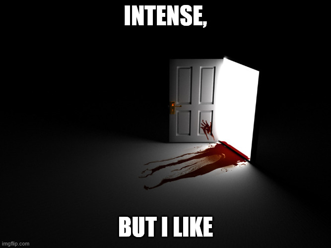 bloody horror open door | intense, but i like | image tagged in bloody horror open door | made w/ Imgflip meme maker