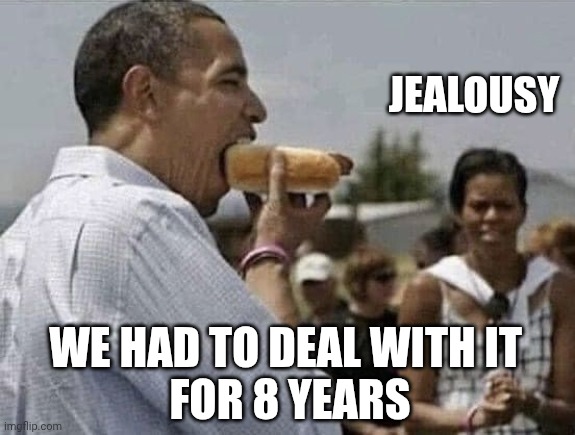 Obama Hot Dog | Jealousy We had to deal with it 
for 8 years | image tagged in obama hot dog | made w/ Imgflip meme maker
