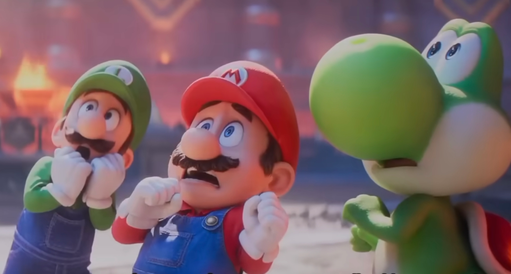 Mario, Luigi and Yoshi looking at the top scared Blank Meme Template
