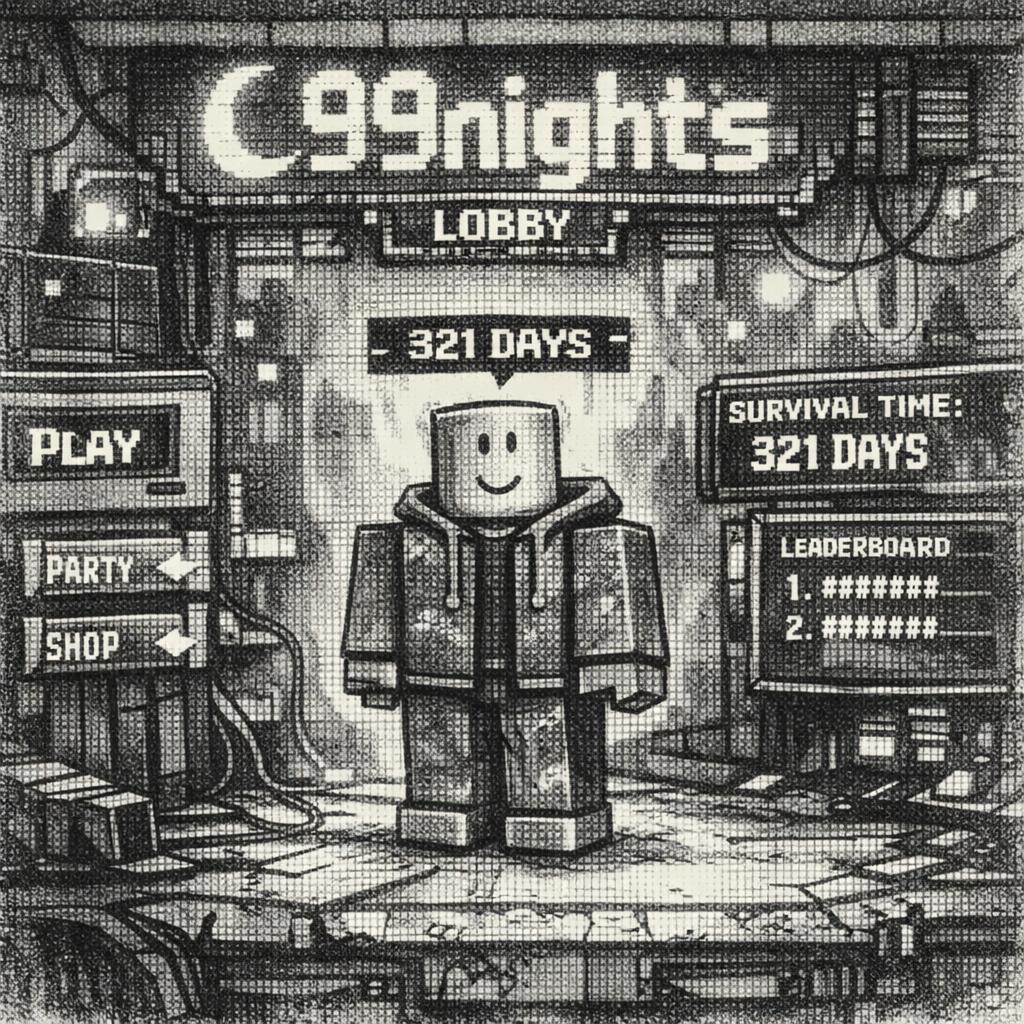 High Quality Player in Roblox 99nights lobby with 321 days Blank Meme Template