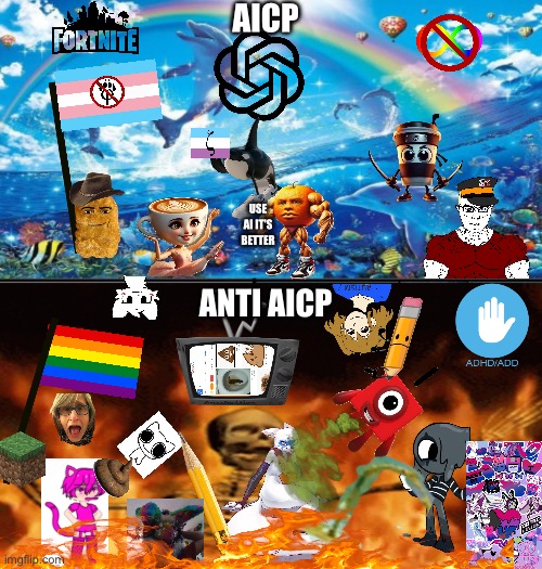 AICP vs ANTI AICP | Aicp; Use ai it's better; Anti Aicp | image tagged in aicp,anti aicp,aicp is legendary,funny,memes,truth | made w/ Imgflip meme maker