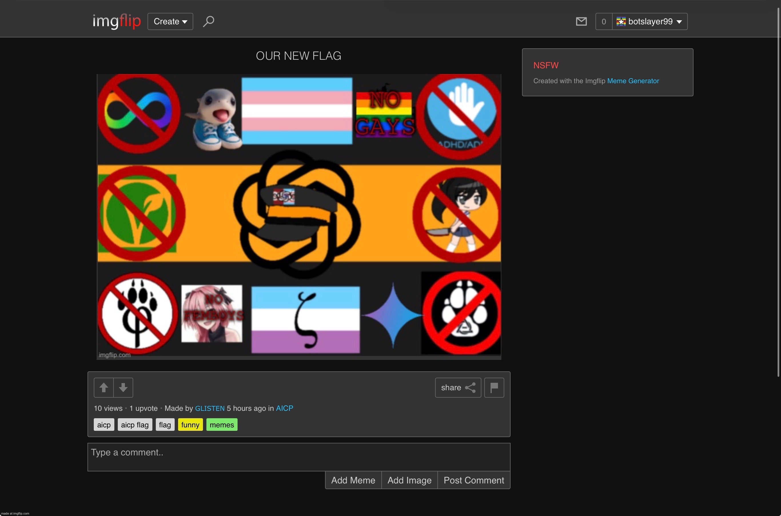new aicp flag, it’s so cringe. also why tf are the hub colors on it?! | made w/ Imgflip meme maker