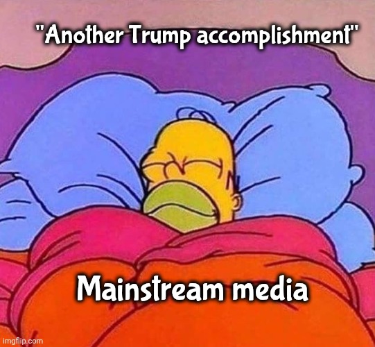 "Another Trump accomplishment" Mainstream media | image tagged in homer simpson sleeping peacefully | made w/ Imgflip meme maker