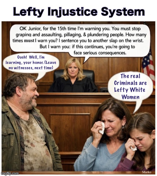 Lefty criminals on both sides of the law.  Good, honest, law-abiding citizens (Conservatives) always pay for it | Lefty Injustice System; Ouch!  Well, I’m learning, your honor. (Leave no witnesses, next time); The real
Criminals are
Lefty White 
Women; Marko | image tagged in memes,lefty is the scourge,a poisonous cancerous tumor,father of lies is their god,fjb voters kissmyass gotohell | made w/ Imgflip meme maker