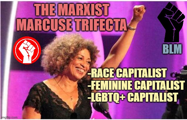 TOLERANCE of Hedonistic Sins, Gender, Race, are the CAPITALIST CURRENCY of Angela Davis Marxist Activism | The Marxist
Marcuse Trifecta; -RACE Capitalist
-Feminine Capitalist
-LGBTQ+ Capitalist; BLM | image tagged in angela davis activist,lenin,trade offer,black panther,angry feminist,capitalist and communist | made w/ Imgflip meme maker