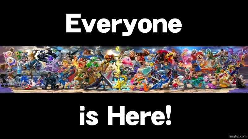 What’s your favorite Smash Bros character? | image tagged in everyone is here,super smash bros,smash bros,favorite | made w/ Imgflip meme maker