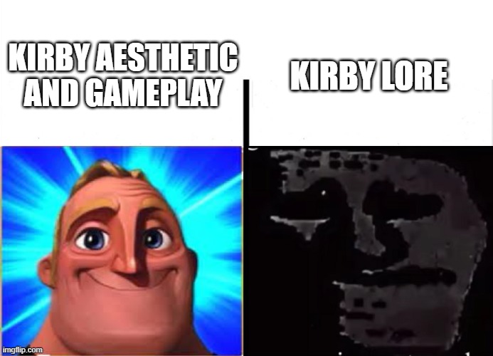 Teacher's Copy | kirby lore; kirby aesthetic and gameplay | image tagged in teacher's copy,nintendo,kirby,gameplay vs lore,mr incredible becoming uncanny,memes | made w/ Imgflip meme maker