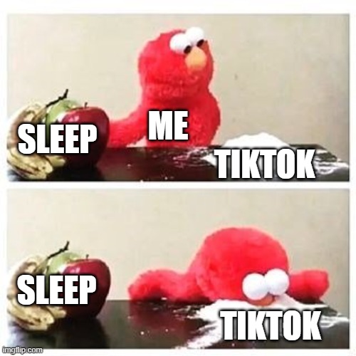 I JUST CAN'T STOP | me; tiktok; sleep; sleep; tiktok | image tagged in elmo cocaine,doom scrolling,tiktok,no sleep | made w/ Imgflip meme maker