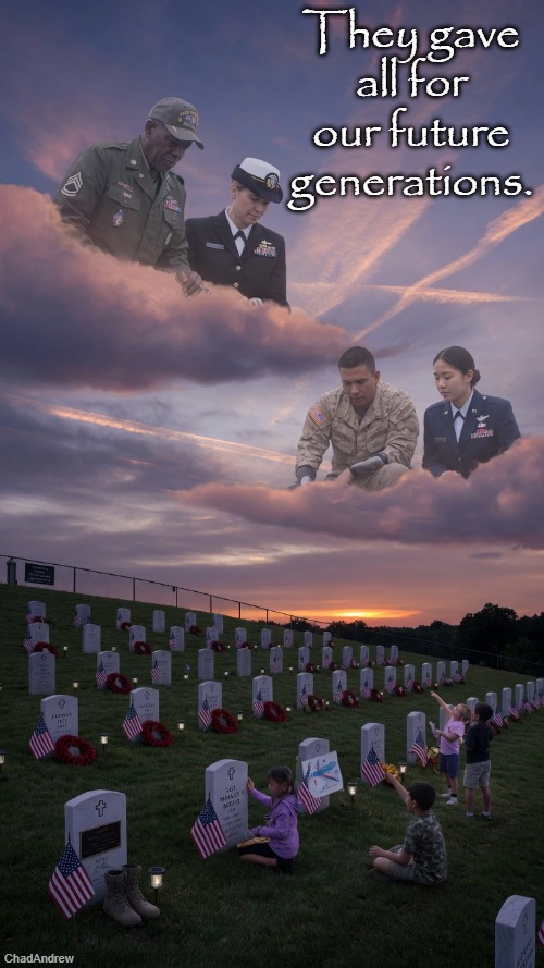 They gave all. | They gave all for our future generations. | image tagged in memorial day,army,navy,marines,air force,veterans day | made w/ Imgflip meme maker