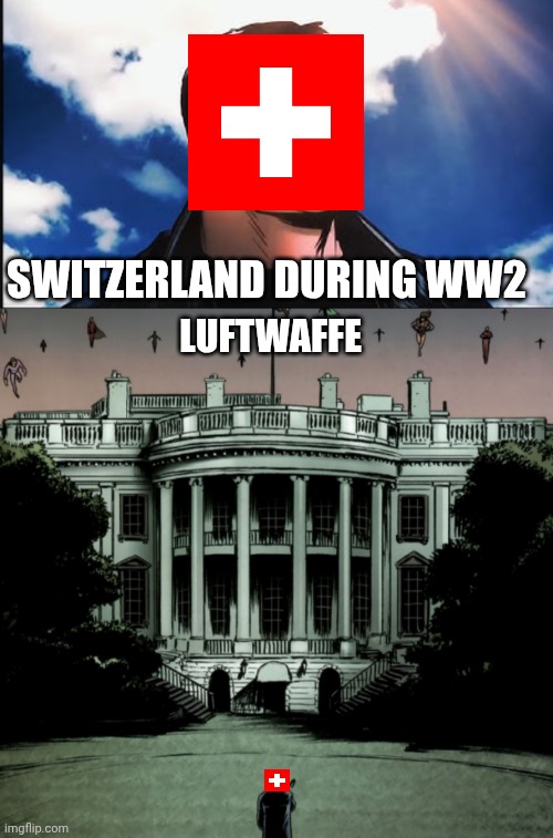 Excuse me, sir? | Switzerland during WW2; Luftwaffe | image tagged in screenshot_20260522-212700 png | made w/ Imgflip meme maker