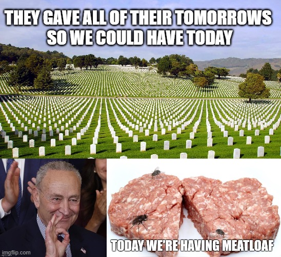 Chuck's changing it up this year, somewhat. | They gave all of their tomorrows 
so we could have today | image tagged in 9837357 jpg,chuck schumer,memorial day,sacrifice,democrats,us military | made w/ Imgflip meme maker