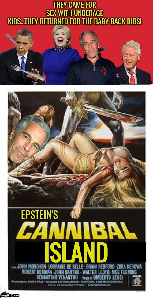 Epstein Island Cannibals movie poster parody | image tagged in epstein island cannibals,hillary clinton,bill clinton,obama | made w/ Imgflip meme maker