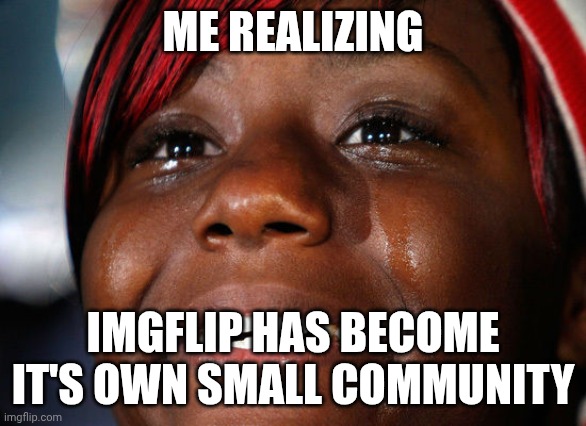 . | Me realizing; Imgflip has become it's own small community | image tagged in tears of joy | made w/ Imgflip meme maker