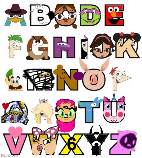 Cartoon Characters Alphabet | image tagged in cartoon characters alphabet | made w/ Imgflip meme maker