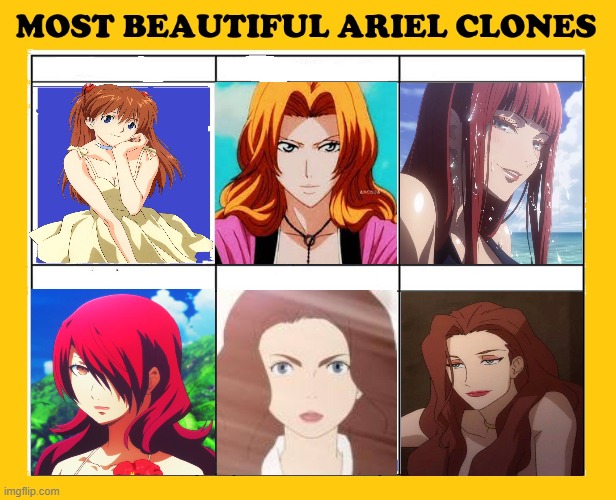 most beautiful ariel clones | image tagged in most beautiful ariel clones,clones,ariel,anime,the little mermaid,redheads | made w/ Imgflip meme maker
