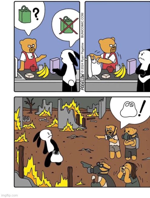Buni Comics | image tagged in comics,buni comics,supermarket,plastic bag,choice,angry bears | made w/ Imgflip meme maker