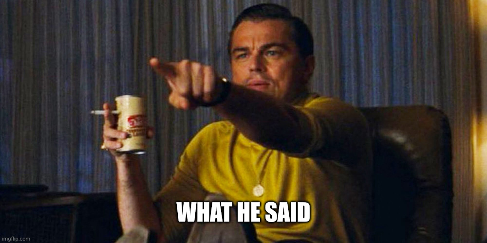 Leo pointing | What he said | image tagged in leo pointing | made w/ Imgflip meme maker