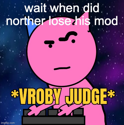 VROBY JUDGE | wait when did norther lose his mod | image tagged in vroby judge | made w/ Imgflip meme maker