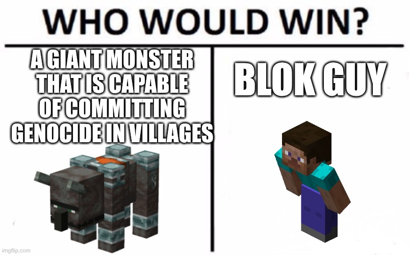 Who Would Win? Meme | a giant monster that is capable of committing genocide in villages; blok guy | image tagged in memes,who would win | made w/ Imgflip meme maker
