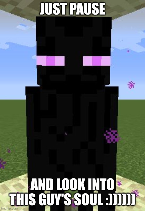 He is friendly. | Just pause; And look into this guy's soul :)))))) | image tagged in enderman | made w/ Imgflip meme maker