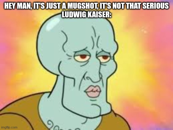 Beware of the elevator | Hey man, it's just a mugshot, it's not that serious
Ludwig Kaiser: | image tagged in handsome squidward | made w/ Imgflip meme maker