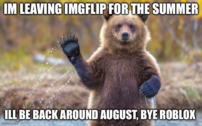 Bye, ill see y’all in August | Im leaving Imgflip for the summer; ill be back around august, bye roblox | image tagged in goodbye | made w/ Imgflip meme maker