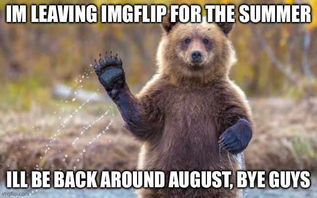 Bye yalll | Im leaving Imgflip for the summer; ill be back around august, bye guys | image tagged in goodbye | made w/ Imgflip meme maker