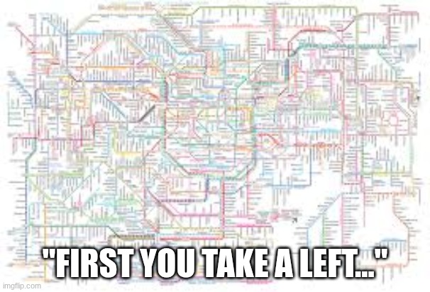 Then a right, and take another left after you pass two more turns.... | "First you take a left..." | image tagged in directions | made w/ Imgflip meme maker