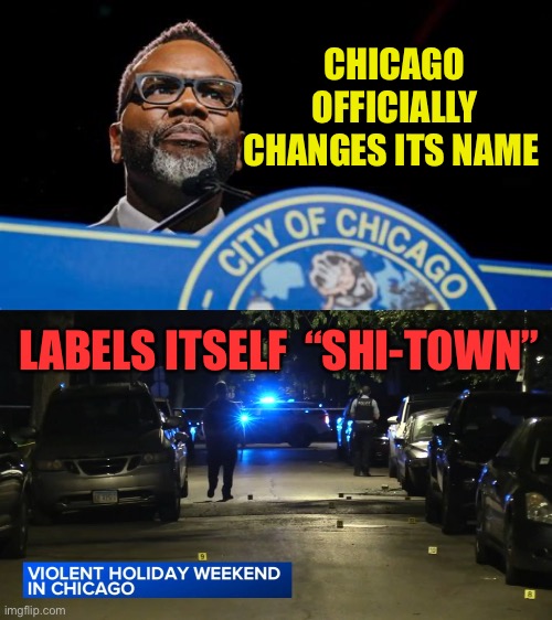 Brandon Johnson is now Mayor of “Shi-Town” | Chicago officially changes its name; Labels itself  “Shi-Town” | image tagged in gifs,chicago,mayor,violence,democrats | made w/ Imgflip meme maker