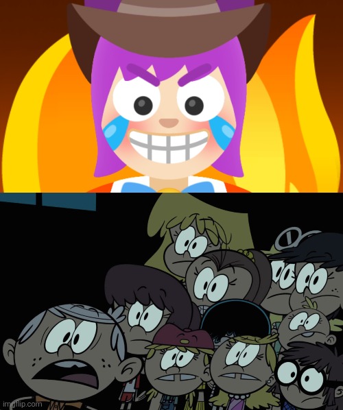 The Loud siblings frightened by The Great Emojini's wrath. | image tagged in the loud house,emojini,the great emojini,loud house,scary,funny | made w/ Imgflip meme maker