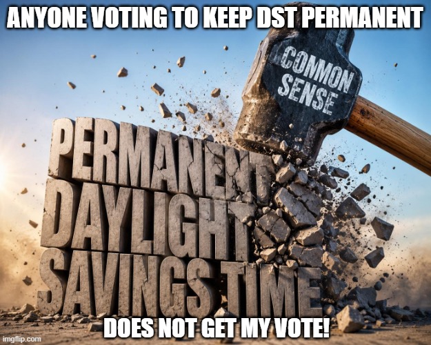 Good thing Trump cannot run again, this would be a deal breaker. | Anyone voting to keep DST PERMANENT; Does not get my vote! | image tagged in daylight savings time,time,keep real time,common sense | made w/ Imgflip meme maker