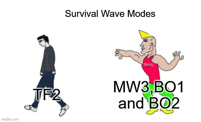 Virgin vs Chad | Survival Wave Modes; MW3,BO1 and BO2; TF2 | image tagged in virgin vs chad | made w/ Imgflip meme maker
