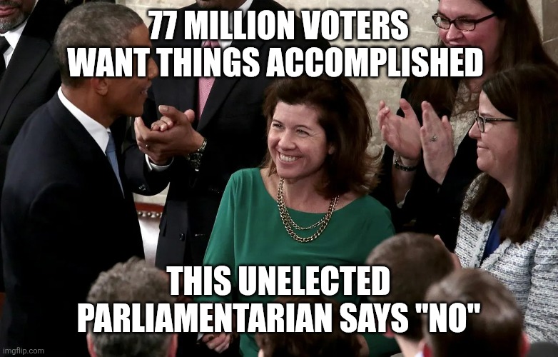 Obamas parliamentarian provides cover for Rinos | 77 million voters want things accomplished; This unelected parliamentarian says "no" | made w/ Imgflip meme maker