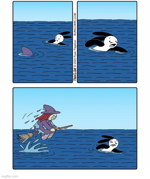 Buni Comics | image tagged in comics,buni comics,water,swimming,shark fin,water witch | made w/ Imgflip meme maker