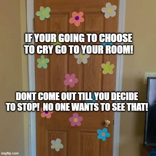 I wish I could choose | If your going to choose to cry go to your room! Dont come out till you decide to stop!  No one wants to see that! | image tagged in parenting,tears,bad parents,grounded | made w/ Imgflip meme maker