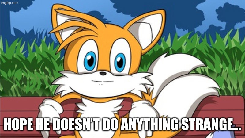 Bench Tails | hope he doesn’t do anything strange… | image tagged in bench tails | made w/ Imgflip meme maker