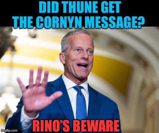 RINO’s Beware | Did Thune get the Cornyn message? RINO’s beware | image tagged in gifs,rino,maga,gop,president trump | made w/ Imgflip meme maker