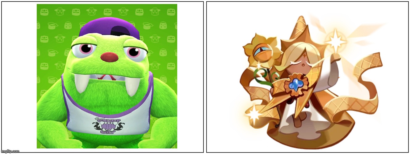 They have the same voice actor | image tagged in memes,blank comic panel 2x1,bugsnax,crk | made w/ Imgflip meme maker
