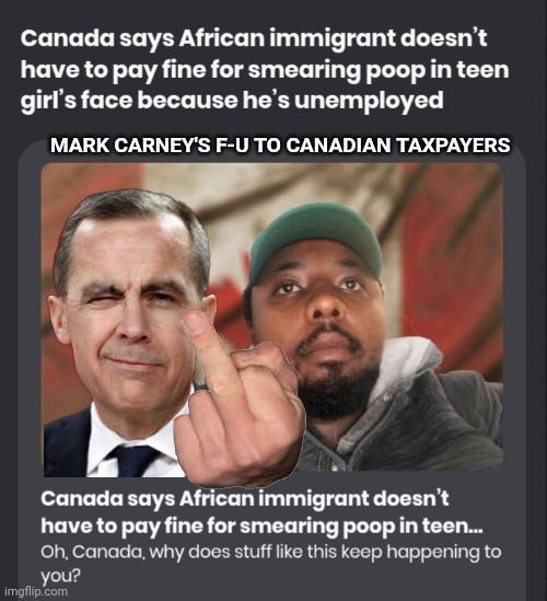 Mark Carney sends an F-U to Canada | Mark Carney's F-U to Canadian taxpayers | image tagged in screenshot_20260527_012351_chrome jpg,think mark think,middle finger | made w/ Imgflip meme maker