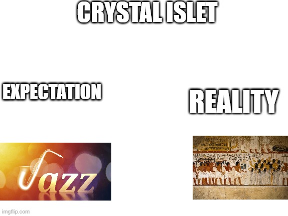 Crystal Islet Was Peak | Crystal islet; Reality; Expectation | image tagged in blank white template | made w/ Imgflip meme maker