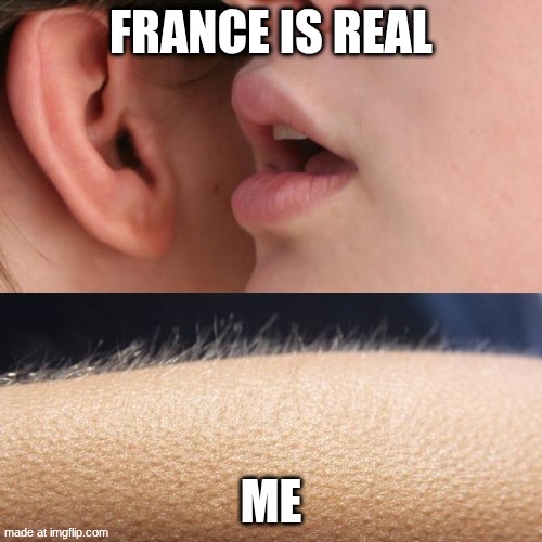 Meme by my friend | france is real; me | image tagged in whisper and goosebumps | made w/ Imgflip meme maker