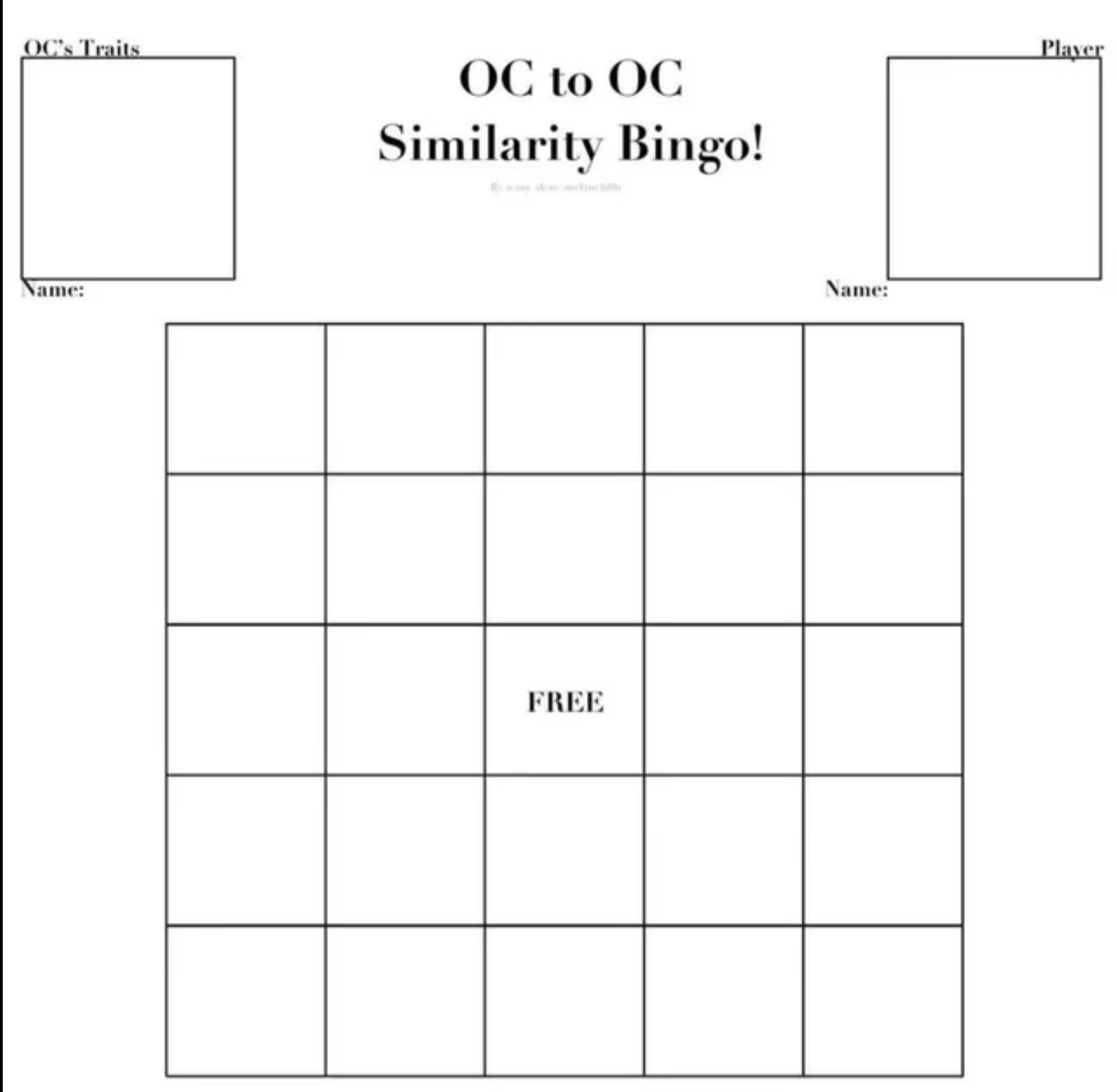 OC to OC similarity bingo Blank Meme Template