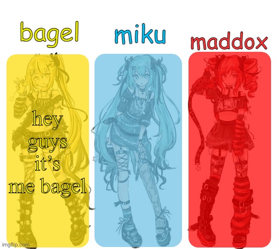 miku bagel and maddox temp | hey guys it’s me bagel | image tagged in miku bagel and maddox temp | made w/ Imgflip meme maker