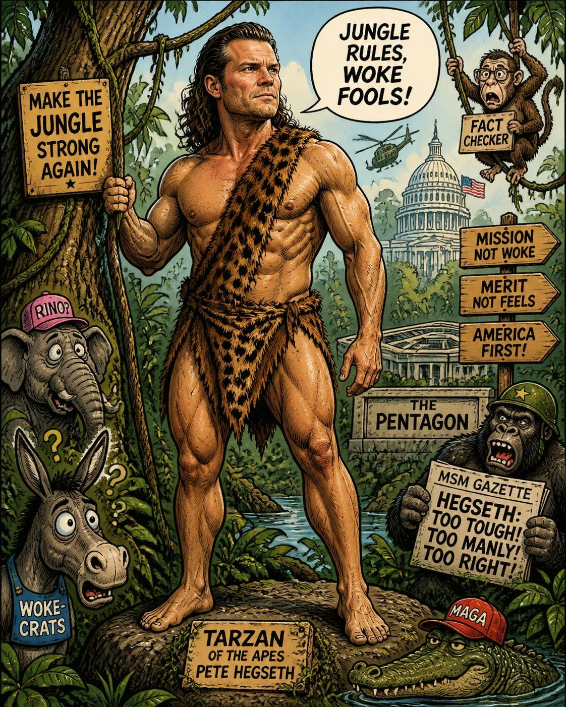 Pete Hegseth dreams of masculine manliness, Tarzan fantasy Blank Meme Template