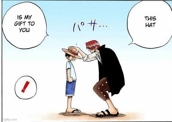 Luffy taking a straw hat from shanks | image tagged in luffy taking a straw hat from shanks | made w/ Imgflip meme maker