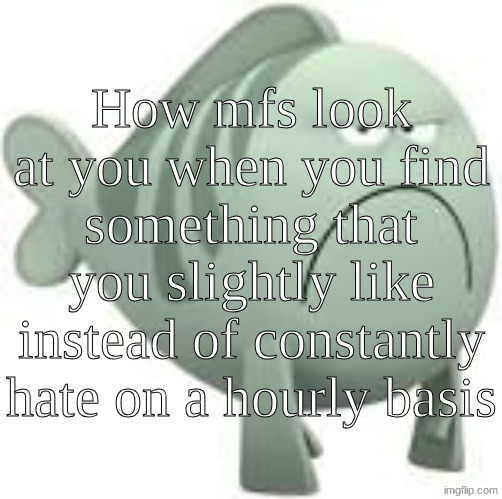 How mfs look at you when you find something that you slightly like instead of constantly hate on a hourly basis | made w/ Imgflip meme maker