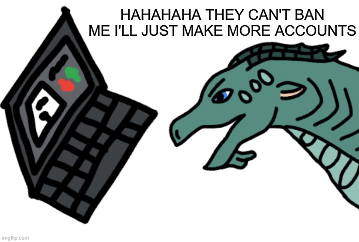 Platypus if she was on Imgflip | HAHAHAHA THEY CAN'T BAN ME I'LL JUST MAKE MORE ACCOUNTS | image tagged in screenshot 2026-05-27 163612 png | made w/ Imgflip meme maker