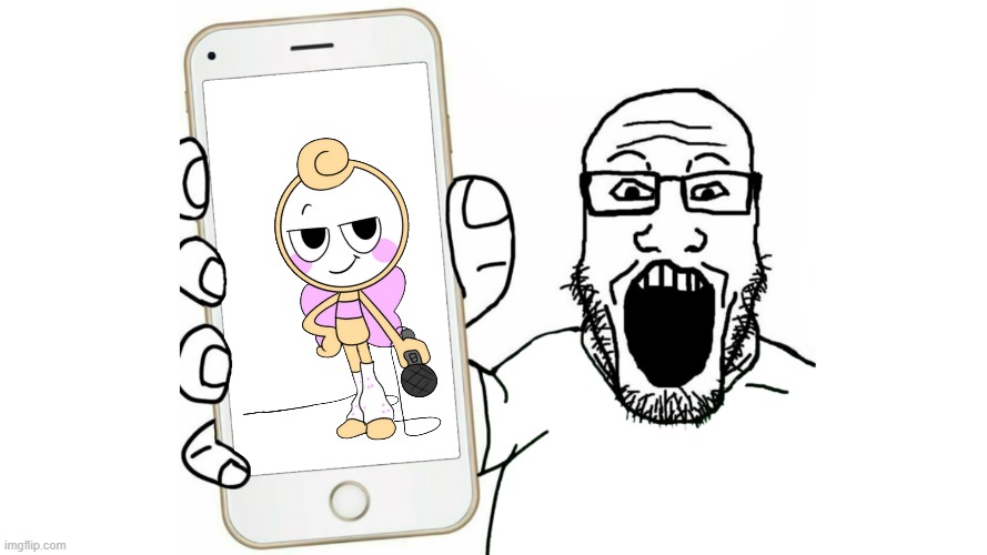 glisten is cool | image tagged in soyjak shows his phone | made w/ Imgflip meme maker